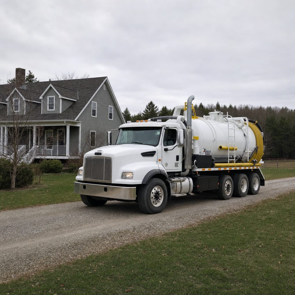 Septic vacuum truck arriving at a Long Beach home for same-day emergency service